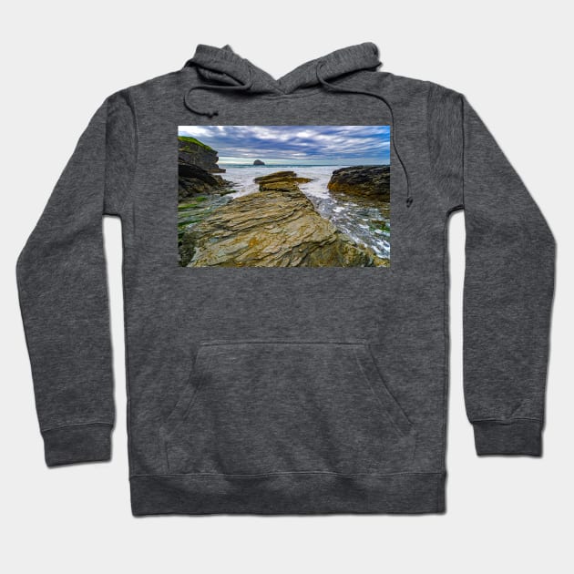 Trebarwith Strand at High Tide, Cornwall Hoodie by BrianPShaw